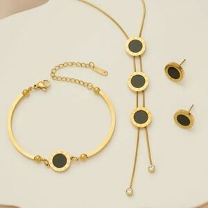 Minimalist Gold and Black Circle Disc Bracelet - Women Jewelry 4pcs Set